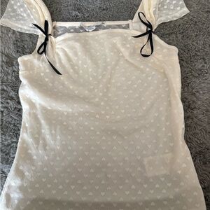 Kimchi Blue Cream Blouse with Black Ribbon Detail